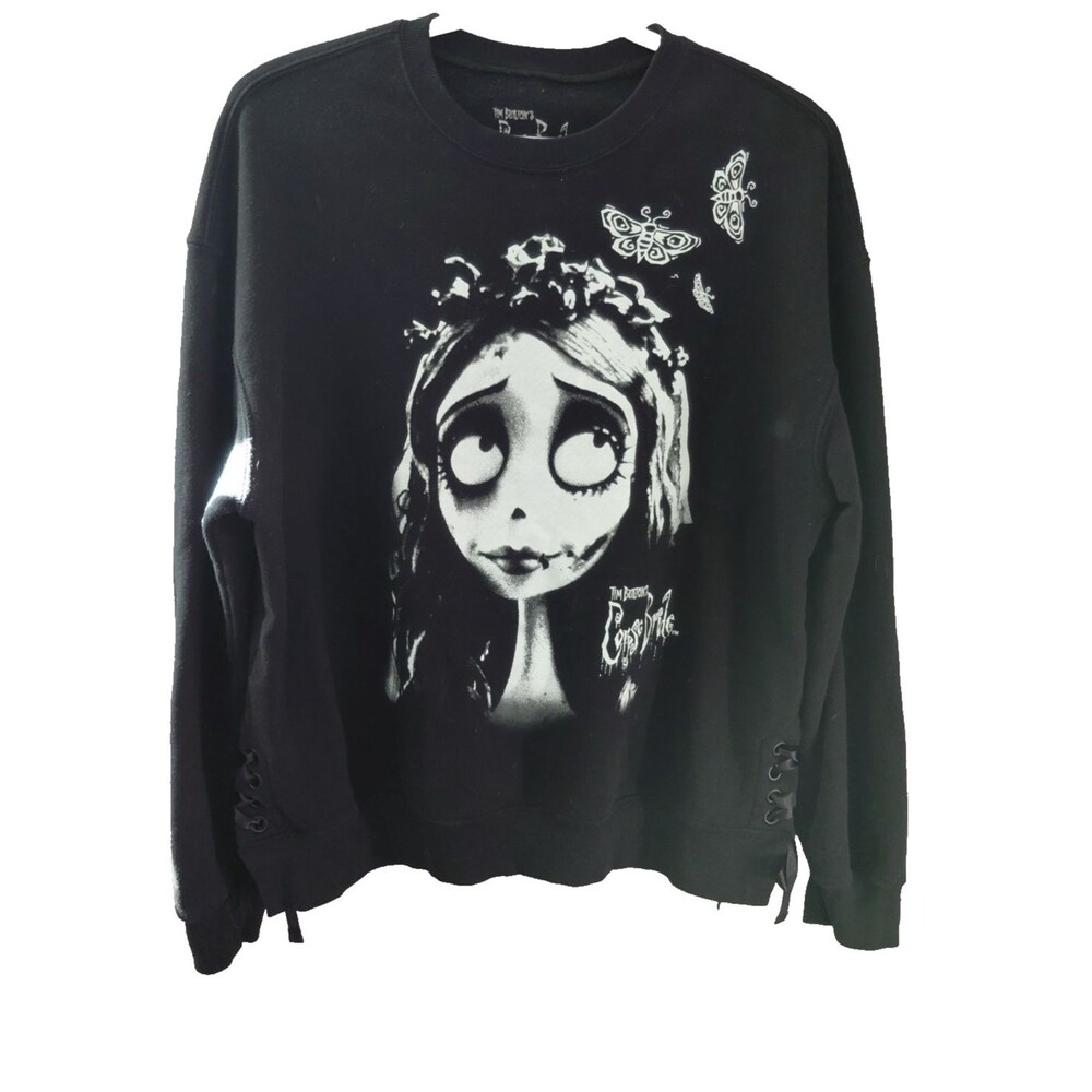 Corpse Bride Movie Crewneck Long Sleeve Graphic Sweatshirt Size M Lace Sides